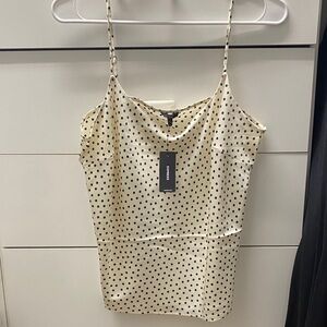 NWT Express Cream Satin Polka Dot Downtown Cami with Black Dots